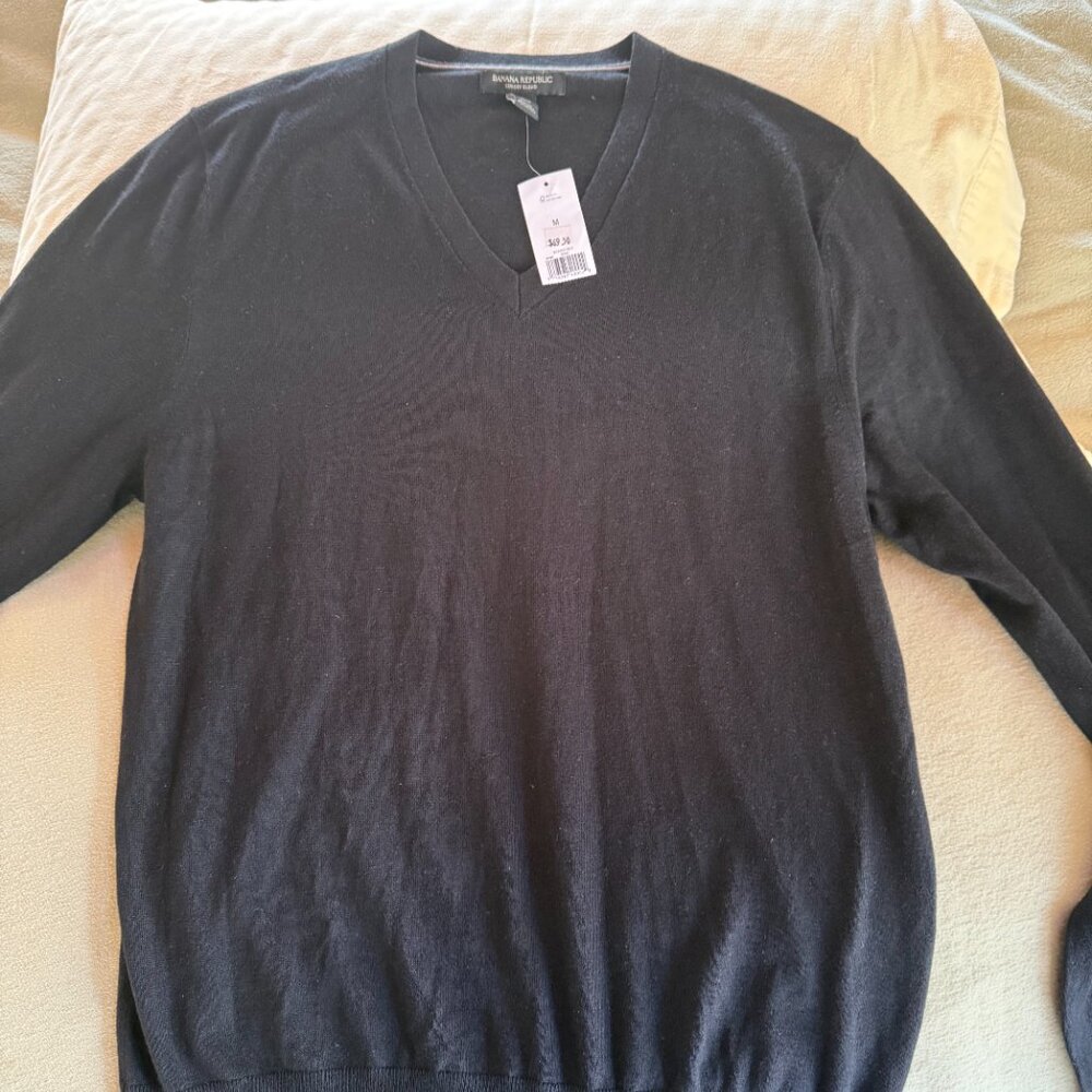 Mens Black Cashmere/Linen V Neck Sweater - Picture 5 of 7